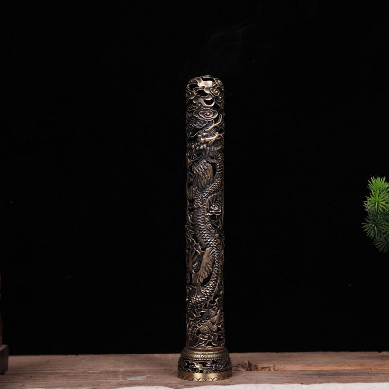 

Retro Dragon and Phoenix Line Incense Burner Vertical Hollow Incense Holder Zen Sandalwood Censer with Catcher for Home Decor бронзовый