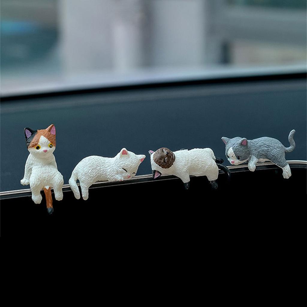 4Pcs Cartoon Cats Miniature Figurines Car Center Consoles Screen Decoration Computer Monitors 3D Animal Model Figures