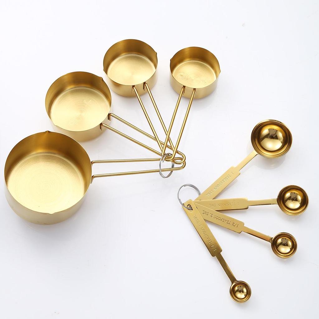 Stainless Steel Measuring Cup & Spoon Set for Coffee, Seasoning, Baking - 4 or 8 Piece Set.