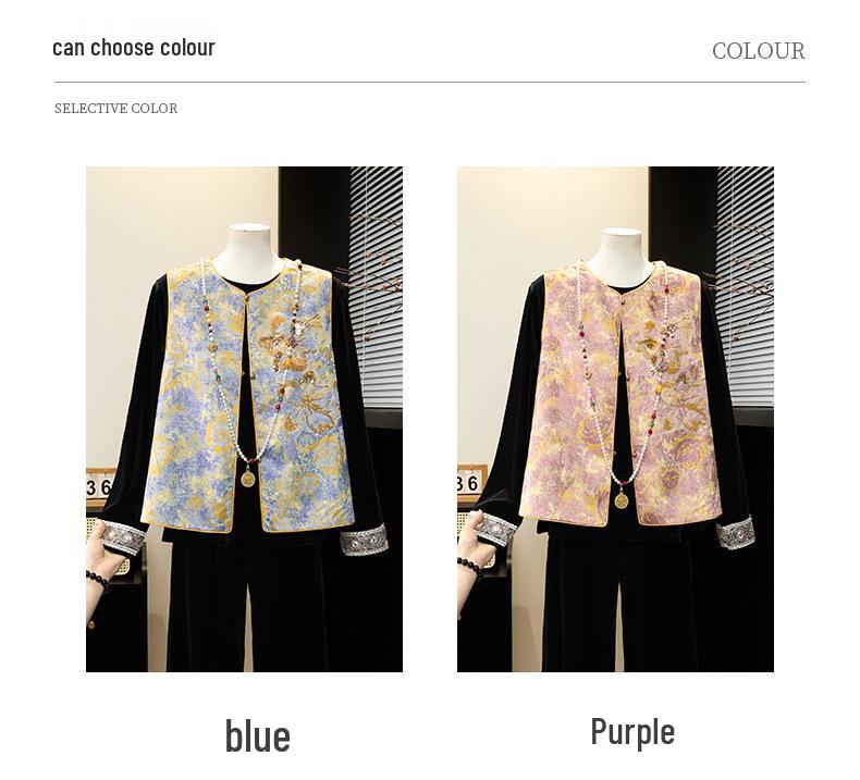 Mom's 2026 Chinese Style Spring/Autumn Three-Piece Suit: Stylish Vest and Top for Middle-Aged and Elderly Women