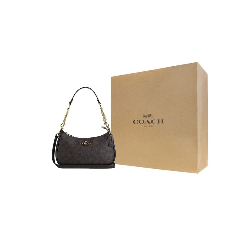 Coach Teri 24 Klassisches Monogramm-Logo Kunstleder und Recyceltes Leder Umhängetasche Mittelgroß Damen Umhängetasche Dunkelbraun CV933-IMXAQ