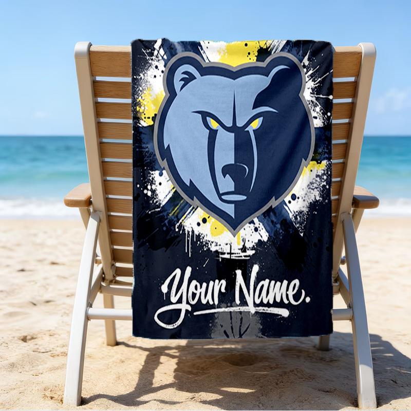 Custom Name Beach Towel Grizzly Marks Logo Design Beach Towel, Soft Microfiber, Gift for Her/Him, Birthday, for Pool, Beach, Travel, Fan gifts