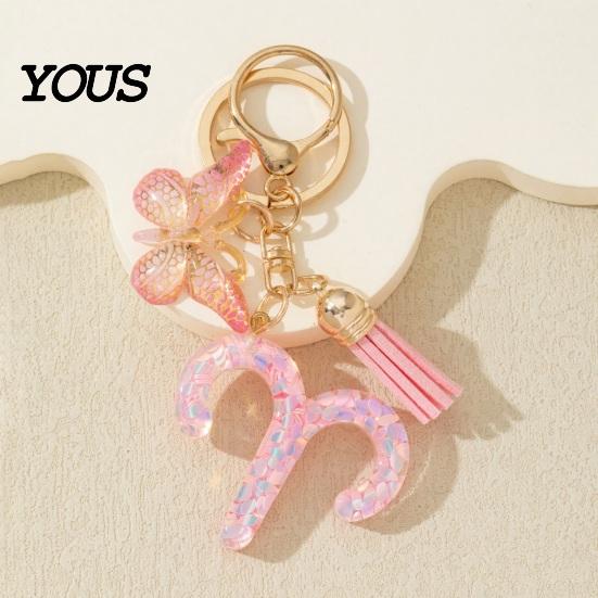 Lightweight Keychain Pendant, The Zodiac Charm with Butterfly Durable Tassel, Metal Keyring for Handbag Backpack Bag Pendant Small
