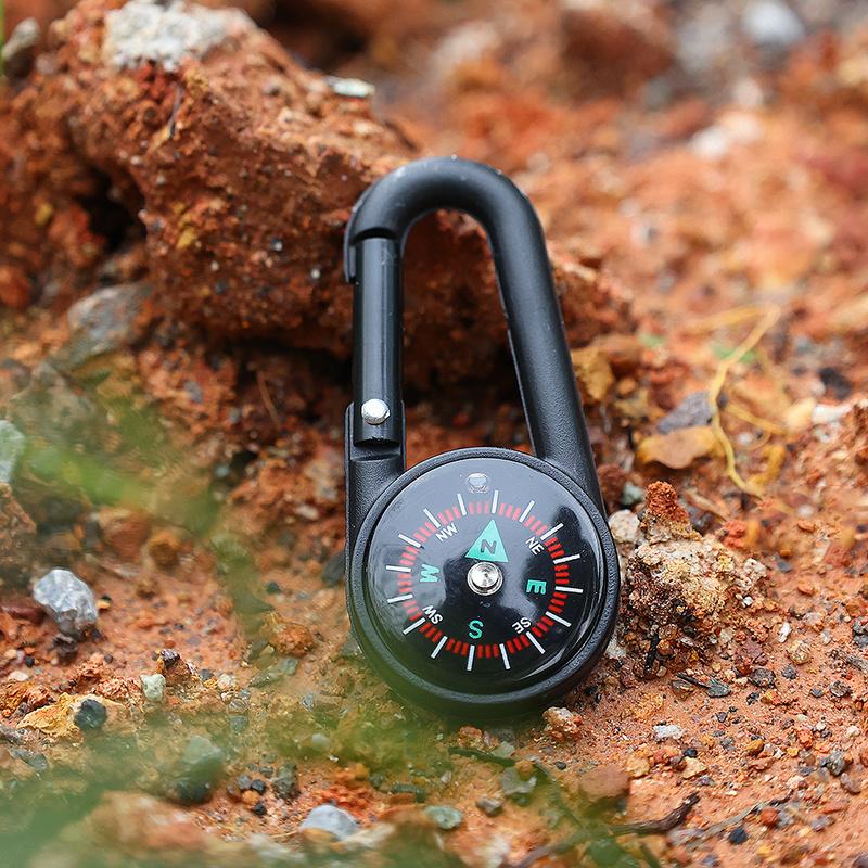 Mini mosquetón 3 en 1 con termómetro y llavero con gancho a presión, multifuncional, para acampar al aire libre, senderismo, accesorios