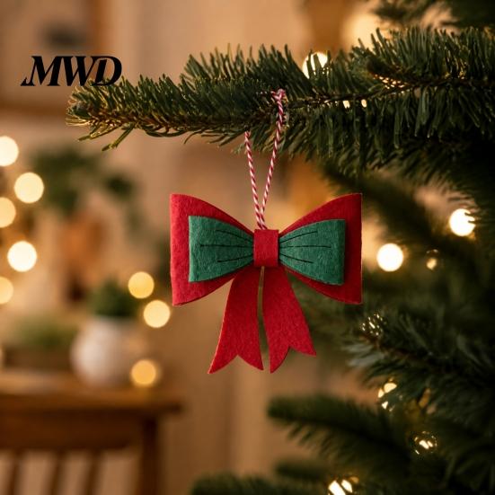 Indoor Tree Hanging Decor Christmas Bow Ornament, Red Green Boot Bowknot Pendant, Xmas Festive Window Handle Felt Decoration for Holiday Home