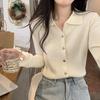 Women's Polo Neck Button-Down Cardigan: Elegant Autumn/Winter Knit Sweater, Ribbed Long-Sleeve Top for a Gentle, Sophisticated Look
