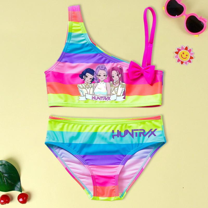 Two-Piece Demon Hunter Girls' Swimsuit - Cartoon Print Beachwear Set