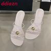 Fashion Fashion Metal Footwear Thin Heels Slippers Shoes For Women 2025 New Round Toe Ladies High Heels Slippers Female Slides Sandals