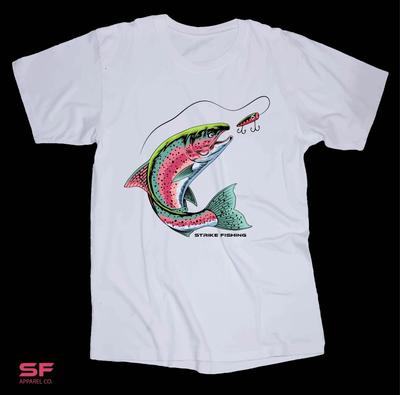 Strike Fishing Forelle Weißes T-Shirt Bootfahren Norfork River Fisch Draußen