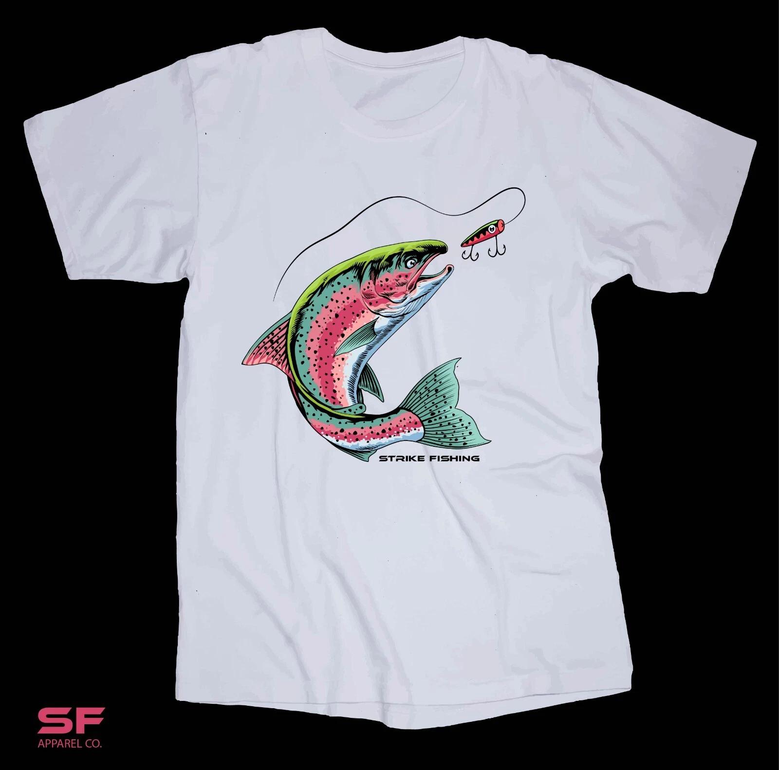 Strike Fishing Rainbow Trout White T-shirt Boating Norfork River fish Outdoors 4XL