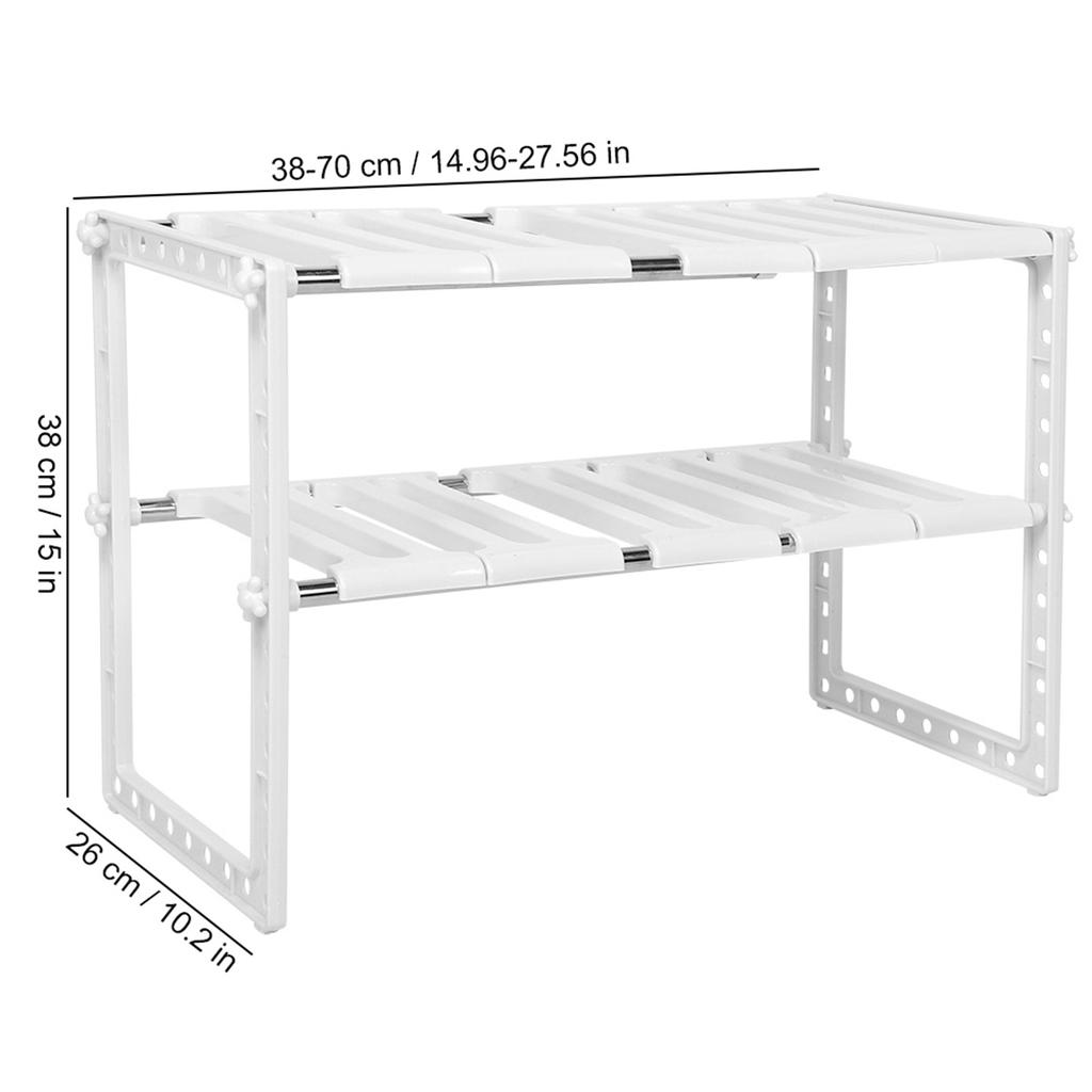 Multi?Functional 2?Layer Commodity Shelf Retractable Adjustable Storage Rack Kitchen Tools White