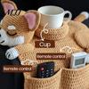 Sofa Storage Bag Soft Wool Dog Shape Hand Woven Shaped Pillow with Built-in Cup Holder Winter Accessory