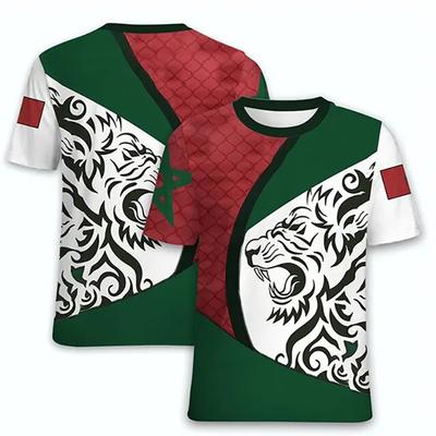 3D Marokkanisches T-Shirt Marokko Flagge Emblem Grafik T-Shirt für Männer Kleidung Lässige Kurzarm-T-Shirts Unisex Fitnessstudio Fitness Oberteile