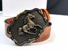 Men's Fashionable Denim Belt with Embossed Horse & Floral Design – Retro Casual Leather Accessory