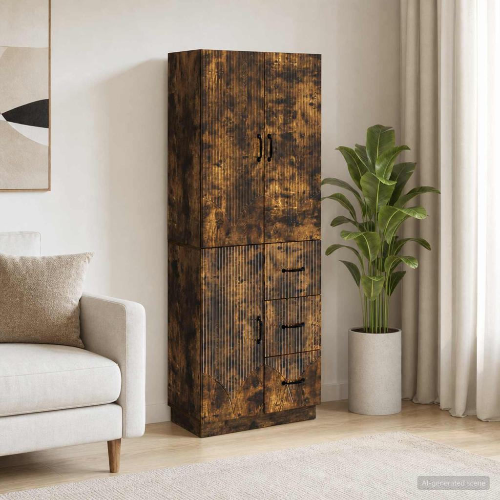 2 Piece Cabinet Set Smoked Oak Wood Based Material