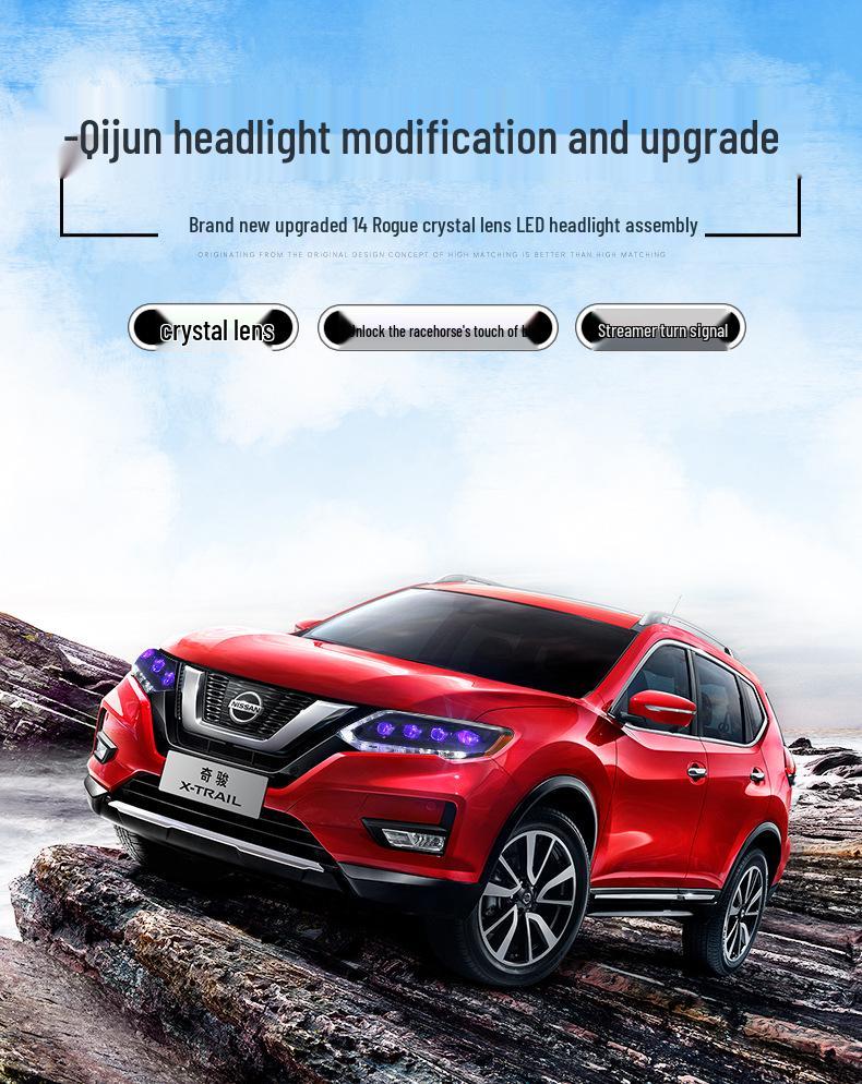 LED Matrix Headlight Assembly with Blue LED and Running Horse Design for 14-16 Nissan X-Trail