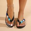 Fashion 2025 New Gemstone Decor Flat Flip Flops Women Summer Plus Size Clip Toe Beach Sandals Woman Pu Leather Non Slip Slippers 36-43