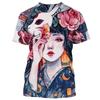T-shirt Geisha Guerriera Giapponese Girocollo Manica Corta Stampa 3D Personalità Vintage Tendenza Stile Harajuku T-shirt da Uomo