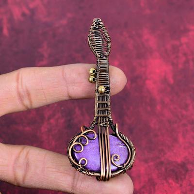Pendentif Purpurite pendentif enroulé de fil de cuivre bijoux délicats faits main pendentif guitare bijoux en cuivre cadeau de fiançailles pendentif pierre naturelle