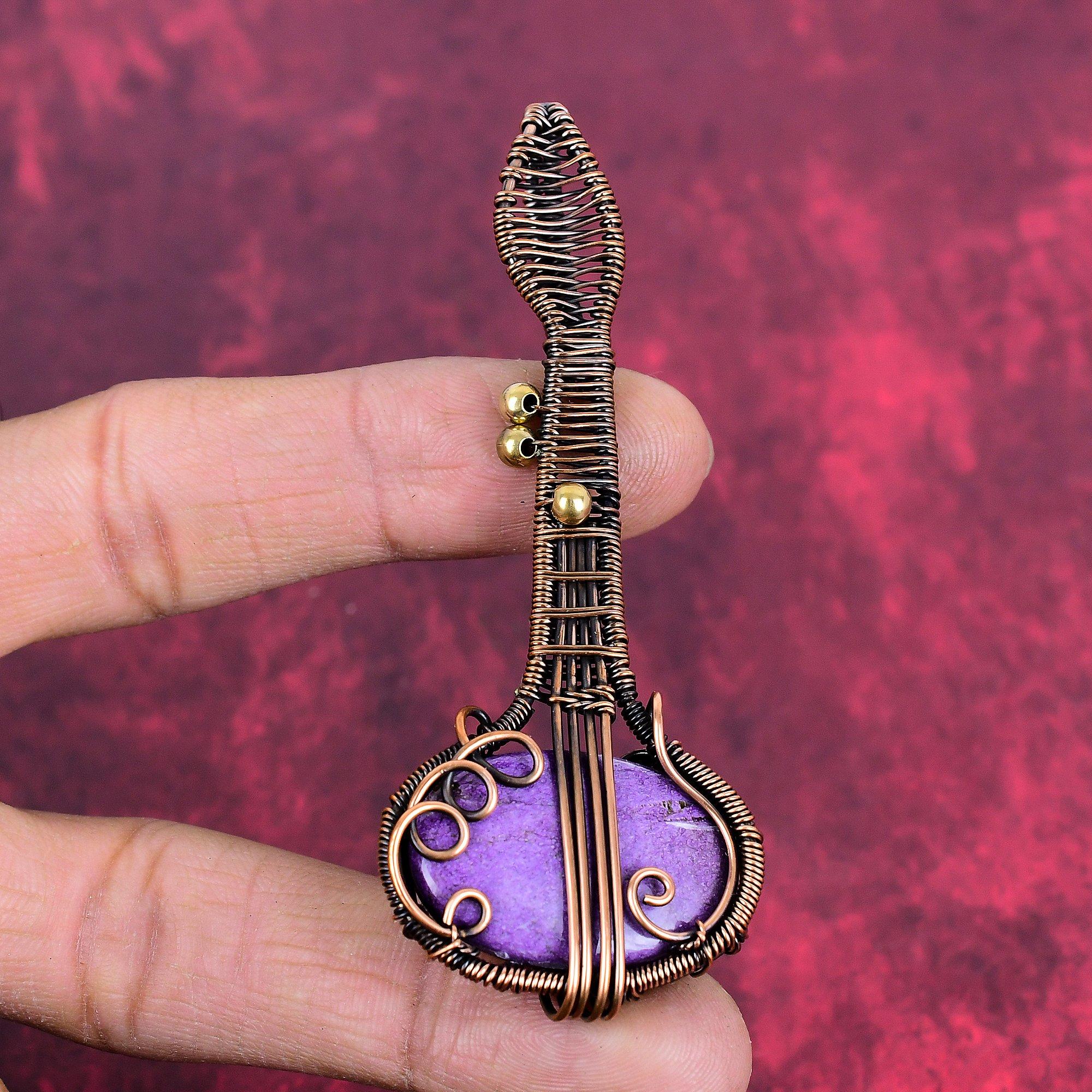 Purpurite pendant copper wire wrapped pendant handmade dainty jewelry guitar pendant copper jewelry engagement gift natural gemstone pendant