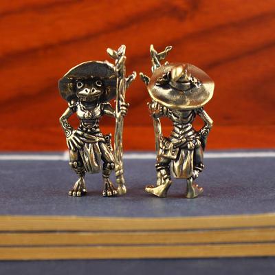 Vintage Messing Frosch Zauberer Statue Desktop Ornament Metall Niedliche Figuren Miniaturen Heim- und Bürodekoration Autoornamente