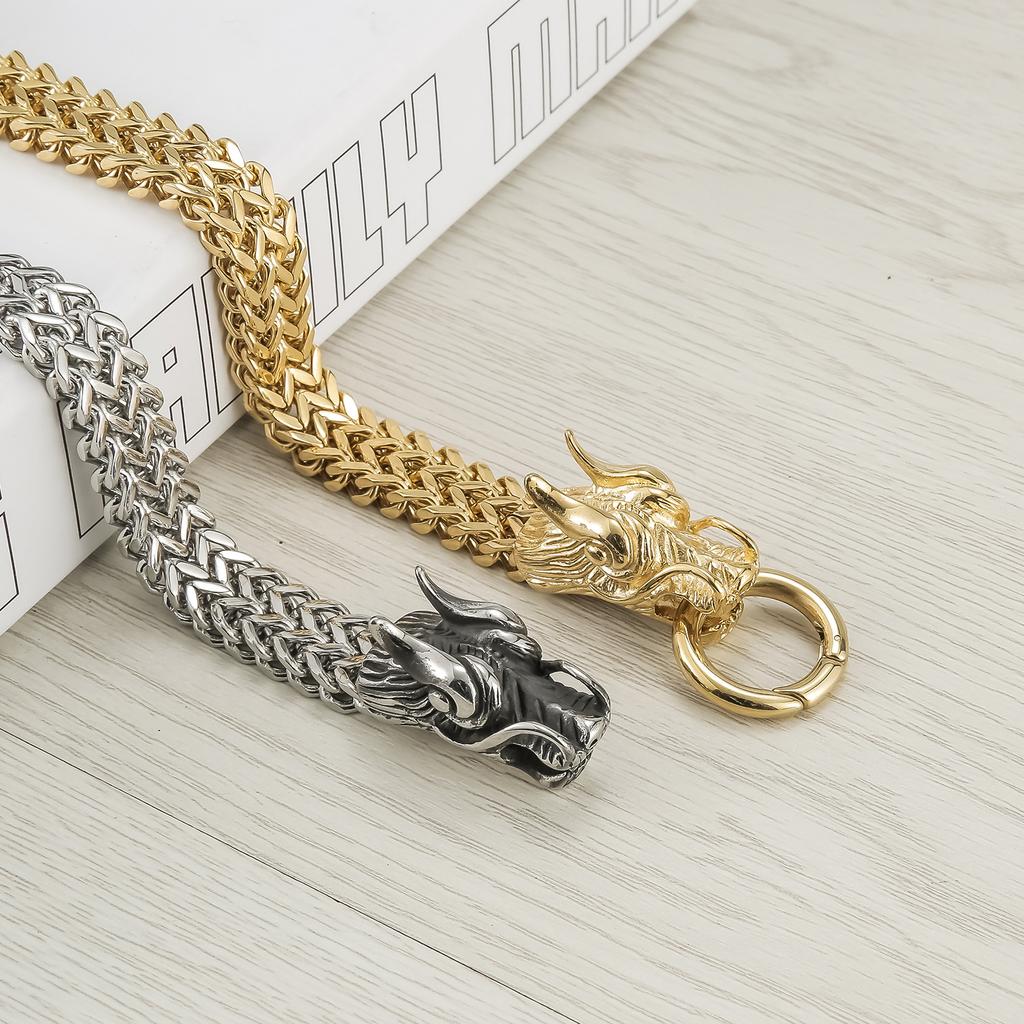 Trend Jewelry Domineering Double Dragon Head Buckle Men's Bracelet Stainless Steel Casting Multi-layer Bracelet