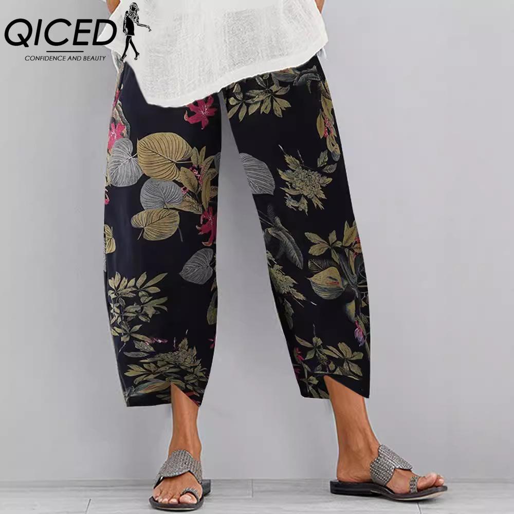 

QICED Женские модные повседневные брюки и капри с принтом однотонного цвета XXXXXL синий