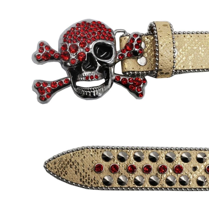Punk Skull Buckle Belt for Adult Teens Rhinestones Rivet Studded Belt Halloween Party Music Festival Belt Eye Catching