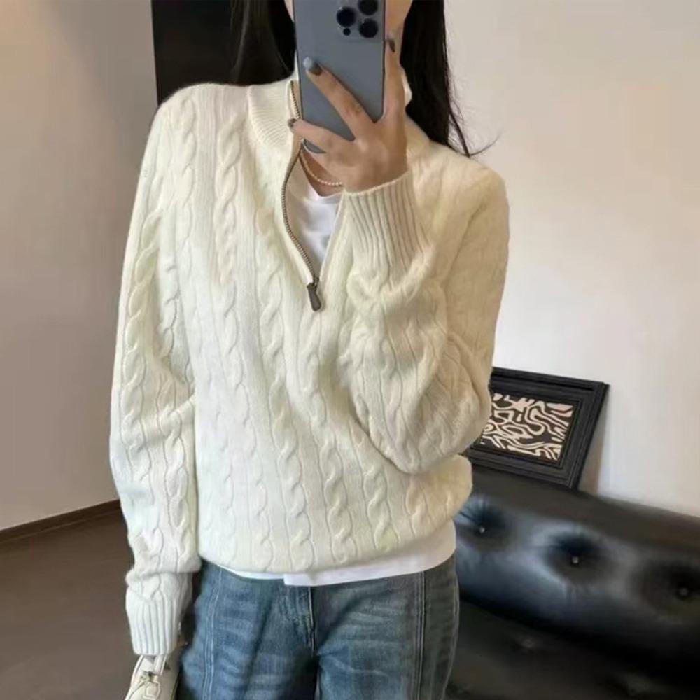 

Half-zipper Lapel Pullover Knitted Sweater for Women s Casual Knitted Sweater M верблюд