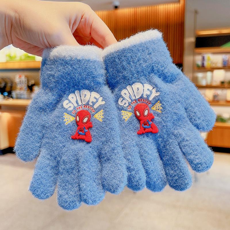 Children Spider Man Five Finger Gloves Winter Warm Cold Resistant Gloves Outdoor Anti Freeze Finger Gloves Children Gifts