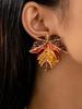 A Pair of Autumn Maple Leaf Alloy Painted Leaf Earrings for Women, Suitable for Everyday Wear.