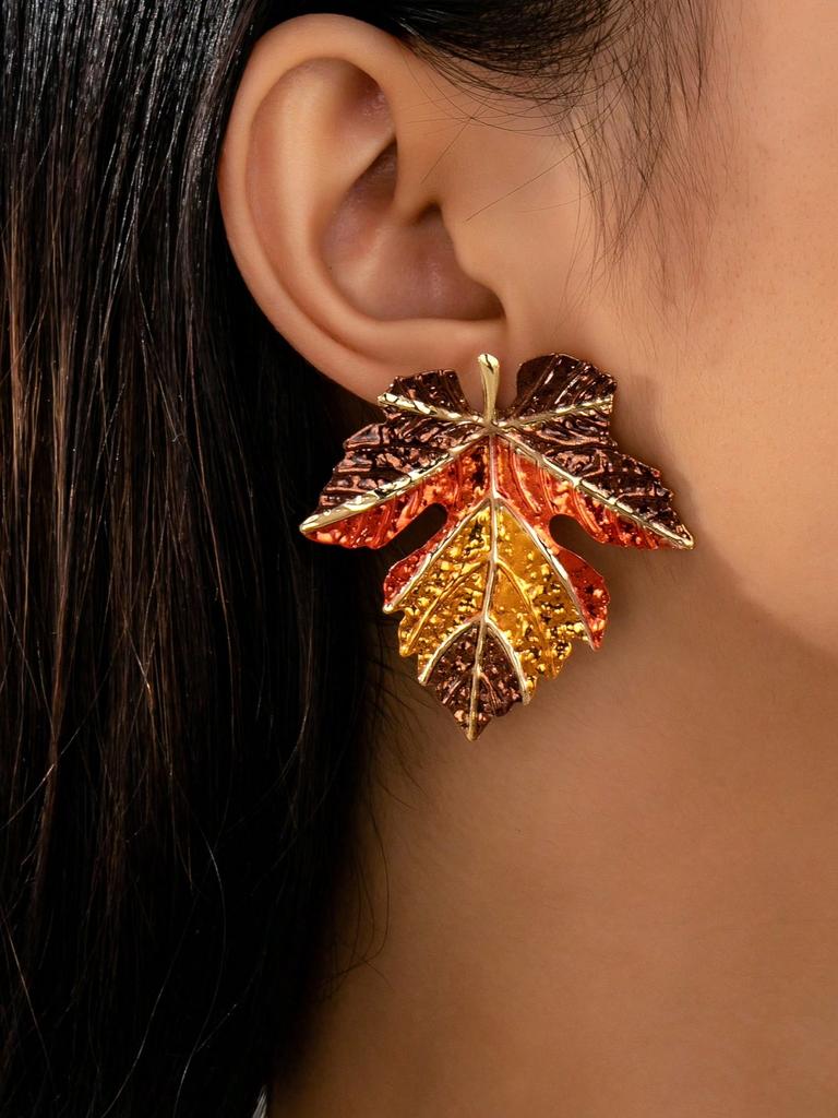 Maple Leaf Shaped Alloy Painted Leaf Earrings, Suitable For Women'S Daily Wear.