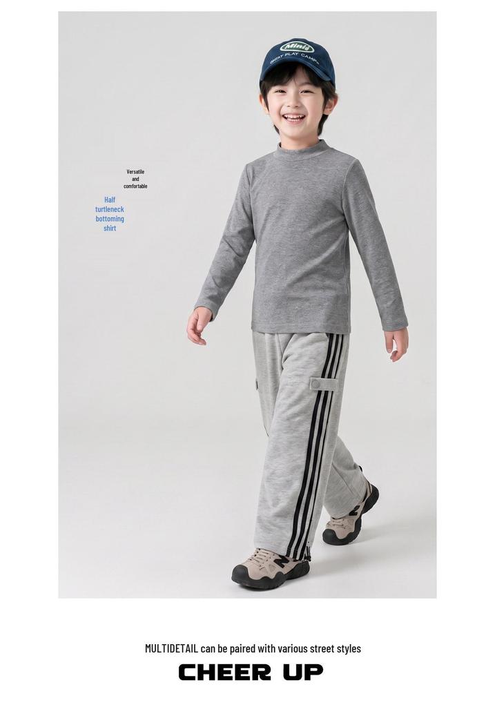 Children's Korean Style Mid-Neck Long Sleeve Autumn Base Layer - Boys & Girls Versatile Top