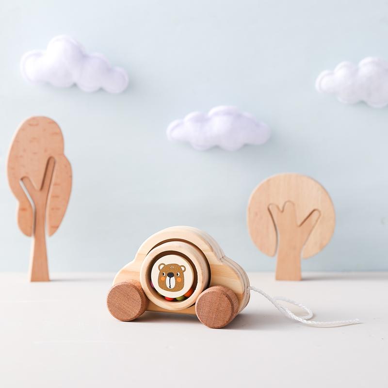 Wooden Trolley Toy Baby Montessori Finger Fine Movement Game Pine Cartoon Bear Trolley Is BPA-Free Babyroom Decoration Kid Gift