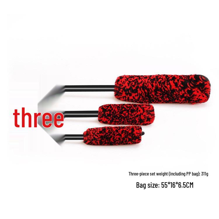 Car Tire Hub Cleaning Brush Set - Wool Sticks in Large, Medium, Small Sizes with Long Handles for Wheel Gap & Steel Ring Cleaning.