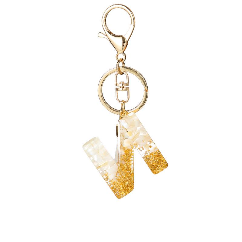 White Tassel Crystal Resin Stone Gold Foil Keychain Classic Retro Fashion Bag Accessory Practical Durable Backpack Hanging Charm