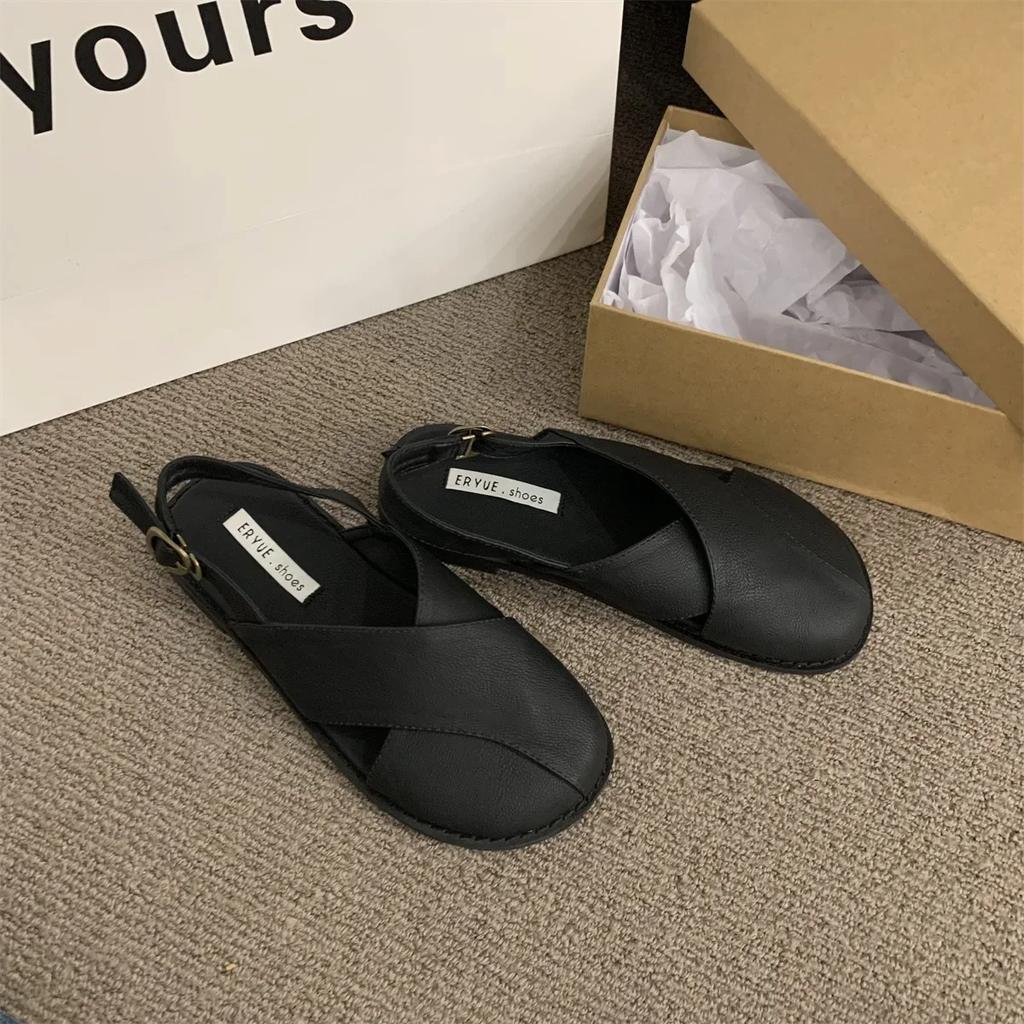 Fashion Baotou Sandals Women's 2025 Summer New Korean Version French Retro Mori Fairy Style Casual Flat Roman Shoes