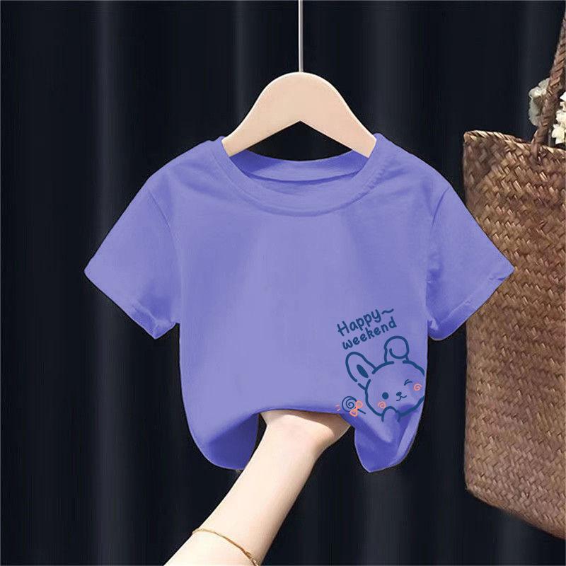 

Girls Short Sleeved T-shirt Children s Clothing Summer Top Boys Base Shirt 160 фиолетовый