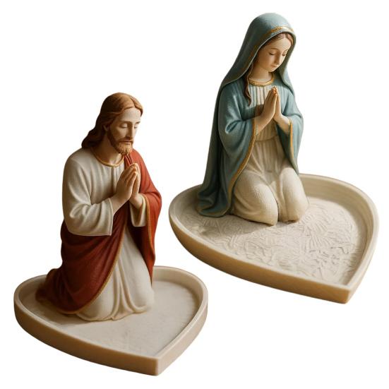 Virgin Mary Rosary Holder Resin Prayer Our Lady Jewelry Holder Spiritual Religious Gift Catholic Devotional Tabletop Jewelry Tray