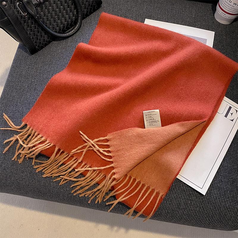 Autumn and Winter All match Pure Wool Scarf Women's New Comfortable Australian Wool Two Color Scarf Warm Thickened Korean Style Shawl