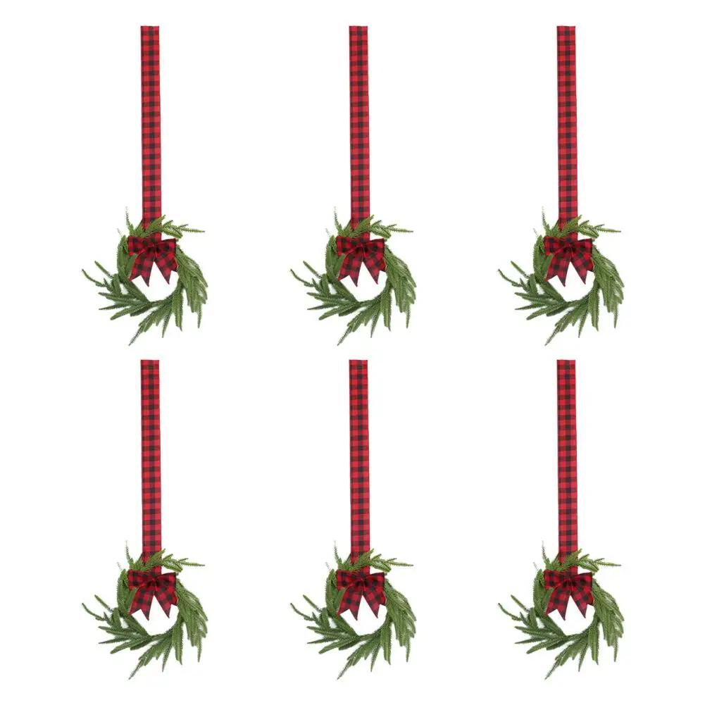 6pcs Christmas Mini Wreath For Cabinet Mini Artificial Garland Decor Mantel Wreaths Xmas Cabinet Fake Plant Garland Hanging C4E6