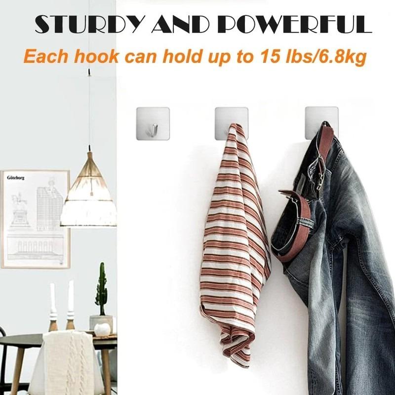 Heavy Duty Stainless Steel Adhesive Towel Hook Hanger Silver Sticky Hooks for Bathroom Kitchen Storage Holder