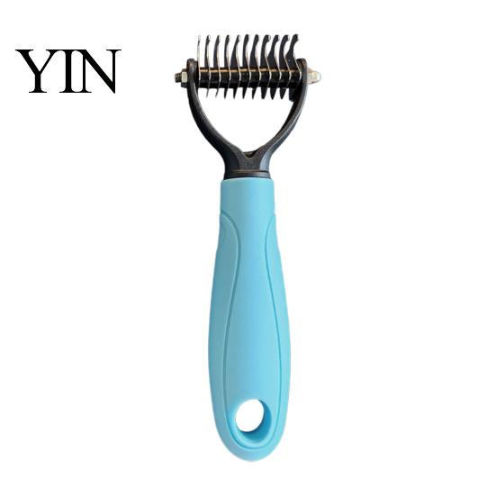 Undercoat Grooming Tool Double-Sided Pet Detangling Rake, Dog Rake with Rounded Blades, Non Slip Comb Shedding Brush for Long Hair Dogs, Cats