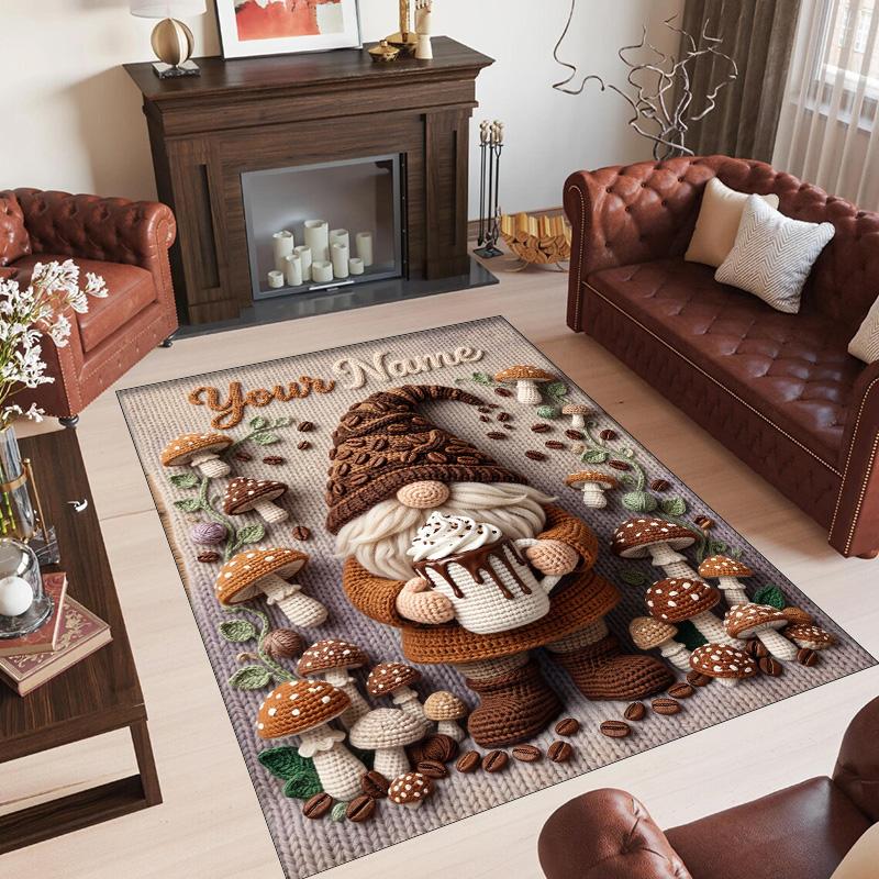 Gnome Theme Crystal Velvet Rug Personalized Custom Name Text Soft Floor Mat Home Decor
