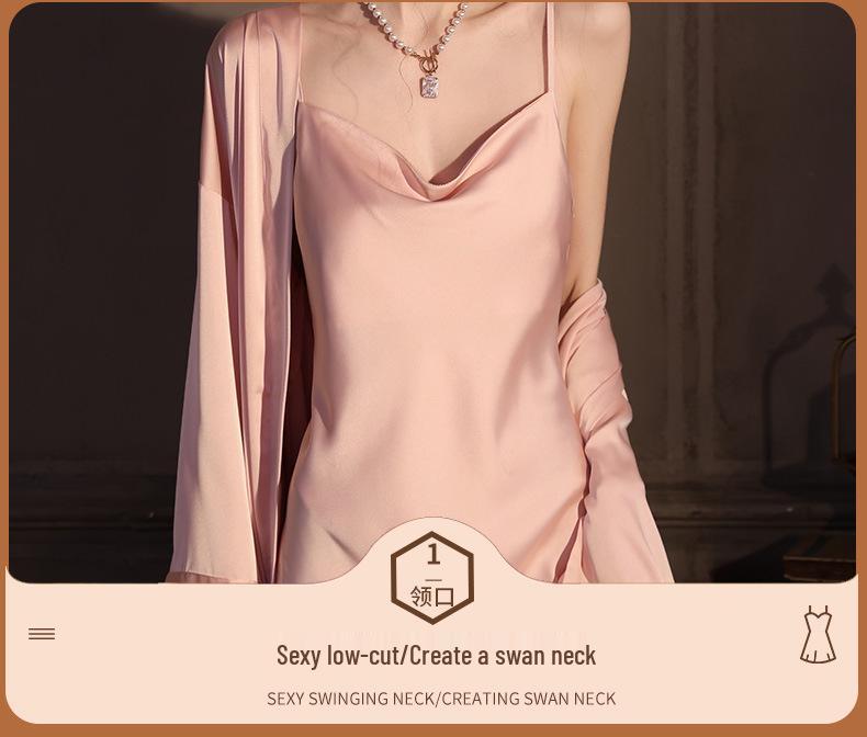 Women's Lace Trim Ice Silk Pajama Set with Robe - Spring/Summer/Autumn