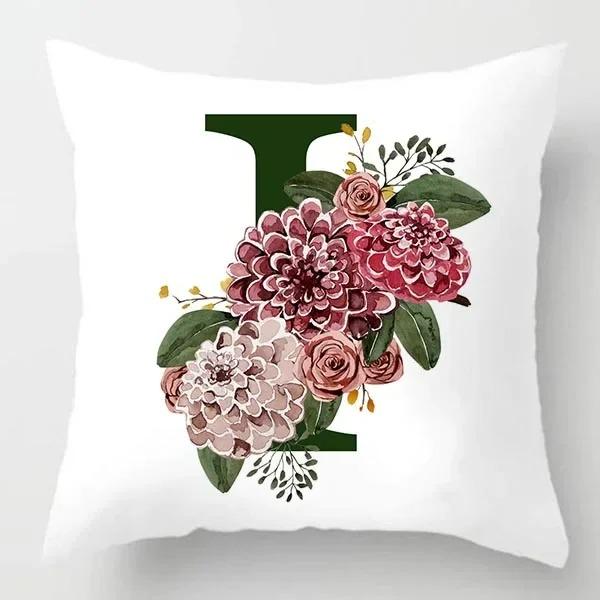 Grüner Buchstaben Floral Kissen Druck Kissenbezug Zuhause Schlafzimmer Zimmer Dekoration Wohnzimmer Sofa Kissenbezug 45x45cm