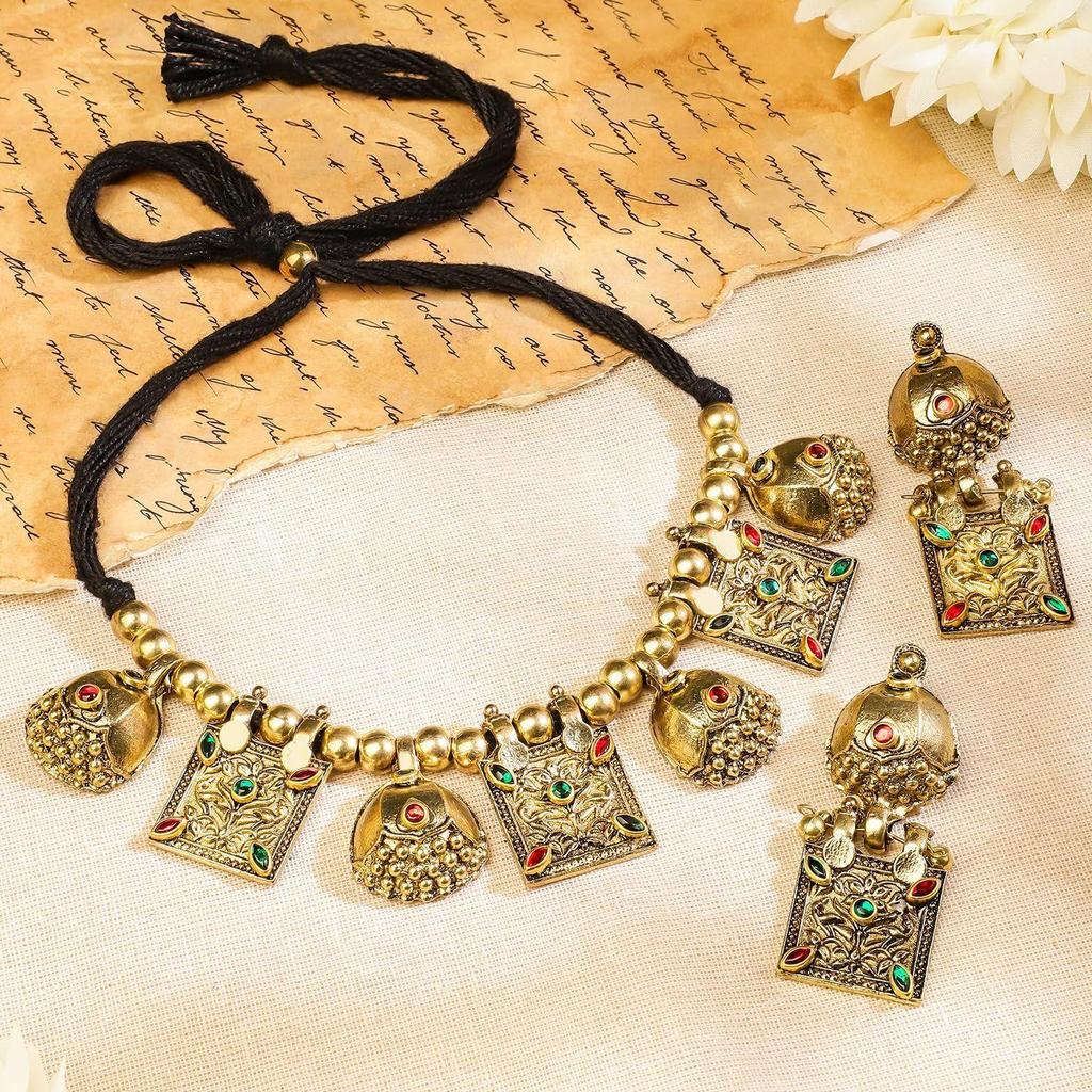 Oxidised  Handcrafted Stone Studded Necklace Set For Women and Girls – Perfect for Weddings and Special Occasions