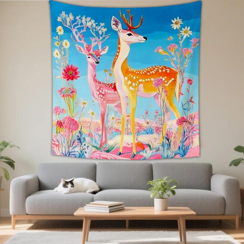 Boho Chic Wall Tapestry With Moon Phase Floral Starry Sky Design Bedroom Yoga Studio Decor