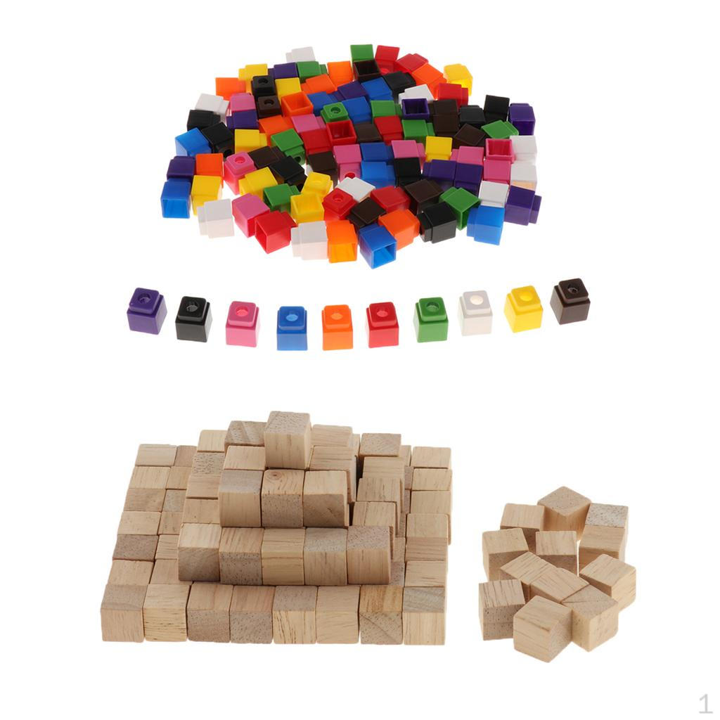 100x Counters Cubesx NATURAL wooden building BLOCKS BRICKS CUBES