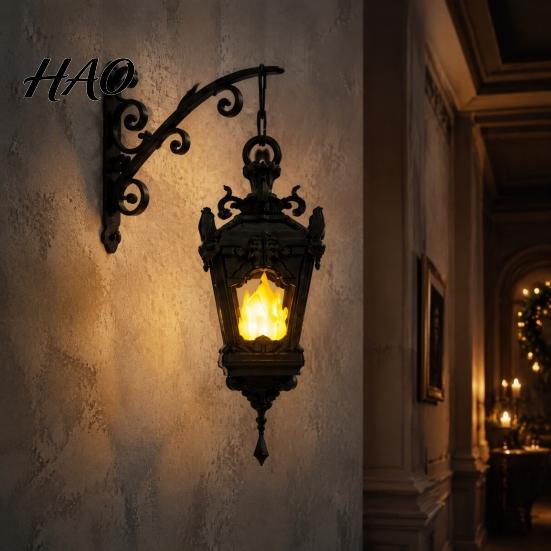 Reusable Halloween Table Centerpieces 3D Printed Gothic Flickering Flame Lantern, Vintage LED Wall Sconce Decor, Flameless Candle Lights Hanging